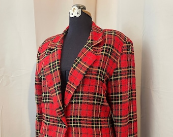 Hinweisloser karierter Jacken-Blazer Blazer 1980er Vintage Melrose Tartan Rot L