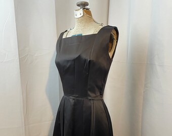 1950s Vintage Black Satin Cocktail Party Dress LBD Pinup S