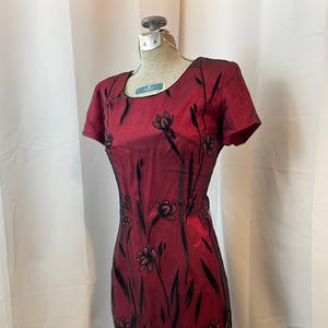 Red Black Velvet Burnout Mini Dress 1980s Vintage Cocktail Party S M
