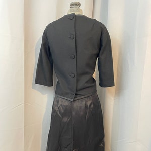 1950s Black Satin 2 piece dress back button Rockabilly Goth S image 1