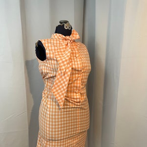 1960s Vintage Gingham Peach a line day dress Woven Tammy Andrews pussy bow L image 1