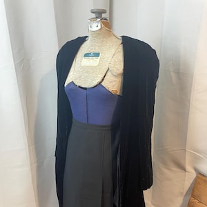 Black Velvet Frock Coat 1980s Vintage Duster Jacket Kimono Goth Witchy Flapper S