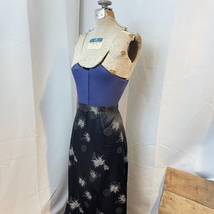 Satin Maxi Skirt Grunge 1990s Vintage Brocade Black White Silver Mums S