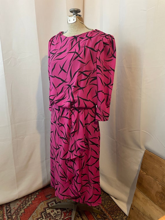 Hot Pink Tiger Stripe Dress 1980s Vintage New Wave