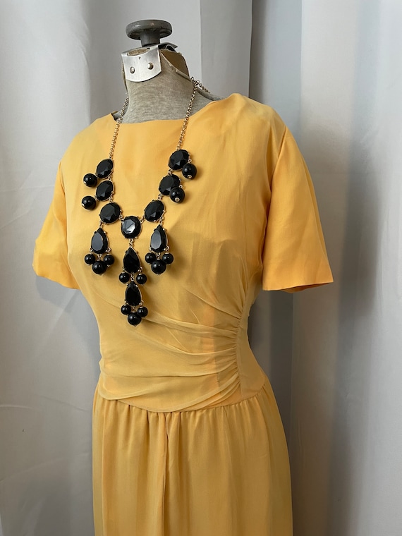 1950s Leslie Fay Cocktail Dress Mustard Yellow Go… - image 2