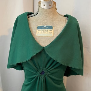 1970s Vintage Boho Maxi Dress Emerald Green with Cape & Keyhole S M image 3