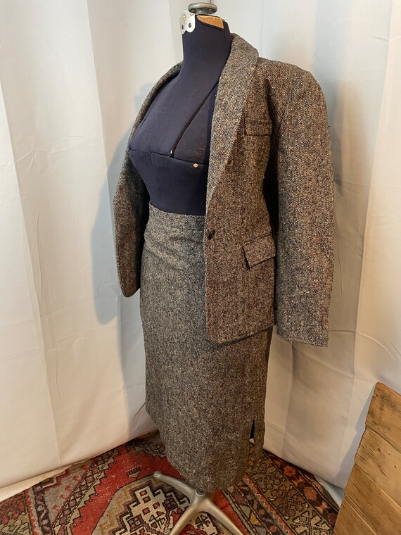 Tweed Suit Blazer Skirt Vintage 70s Dark Academia… - image 4