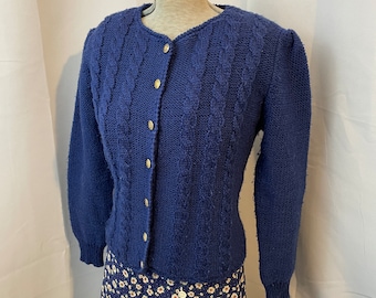Vintage Cardigan Sweater 1960s Royal Blue Strawbridges Cable Knit Old Money L