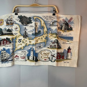 Cape Cod Souvenir Tea Dish Towel Linen Wall hanging 1960s vintage road trip image 1