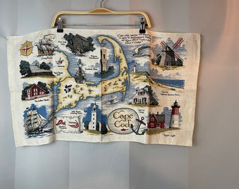 Cape Cod Souvenir Tea Dish Towel Linen Wall hanging 1960s vintage road trip