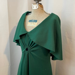 1970s Vintage Boho Maxi Dress Emerald Green with Cape & Keyhole S M image 2