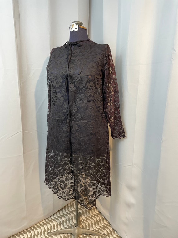 1950s Sheer Black Dress with Mother of Pearl Buttons