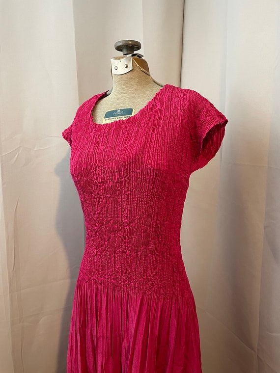 Popcorn Crinkle Dress Hot Pink super stretch 1980… - image 2