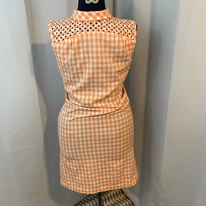 1960s Vintage Gingham Peach a line day dress Woven Tammy Andrews pussy bow L image 3