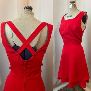 Cherry Red Skater Dress Mini 1990s Vintage Rampage Cross Back S image 1