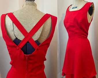 Cherry Red Skater Dress Mini 1990s Vintage Rampage Cross Back S