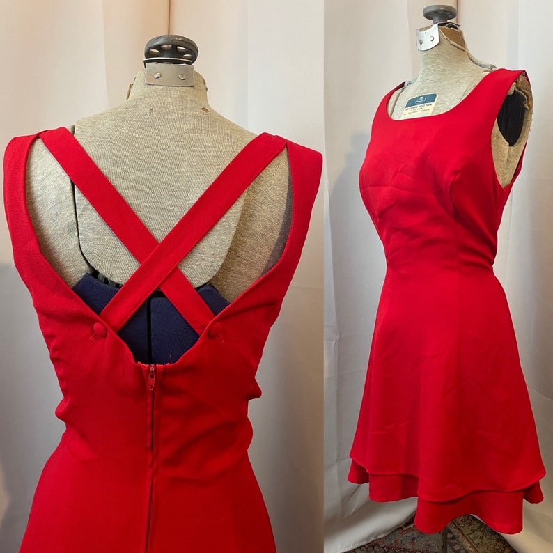 Cherry Red Skater Dress Mini 1990s Vintage Rampage Cross Back S image 1