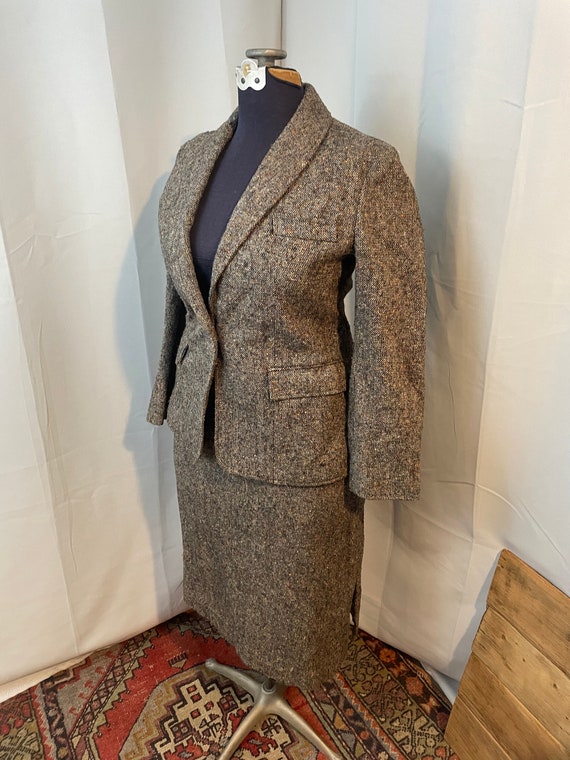 Tweed Suit Blazer Skirt Vintage 70s Dark Academia… - image 1