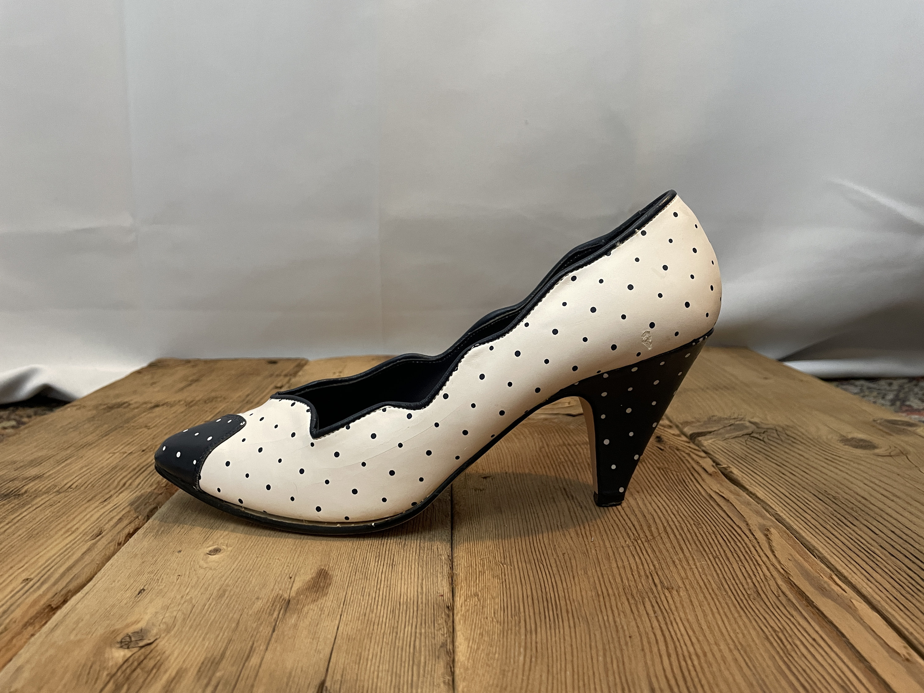 Polka Dot Shoes Pumps High Heels 1980s Vintage Navy Blue White New Wave 8.5 Etsy