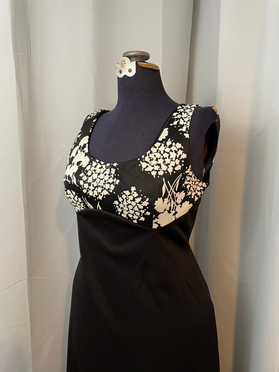 1960s black and white Floral maxi dress Empire Waist … - Gem