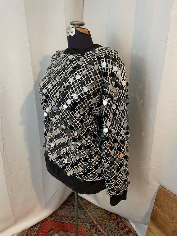 80s Embellished Party Sweater Sequin Mesh Metallic