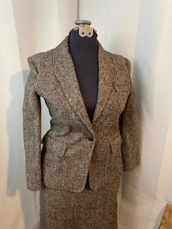 Tweed Suit Blazer Skirt Vintage 70s Dark Academia… - image 2