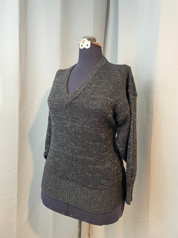 Rainbow Lurex Black V Neck Sweater Pullover paste… - image 1