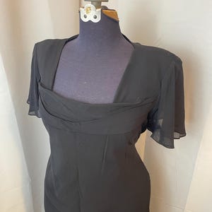 Minimalist Black Column Dress Draped Gown 1980s Vintage Donna Ricco 16 XL
