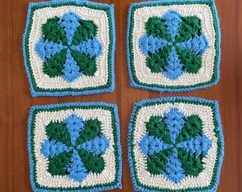 Vintage Crochet Granny Squares for Cardigan Afghan DIY projects blue green white