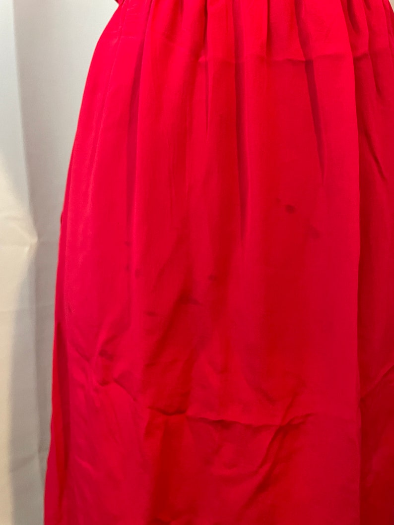 1940s style Dress 1980s Vintage Silk Red Spring Pleated Wrap Pockets S image 5
