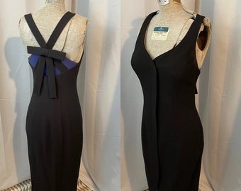 Revenge Dress 90s black crepe pencil bow back XS