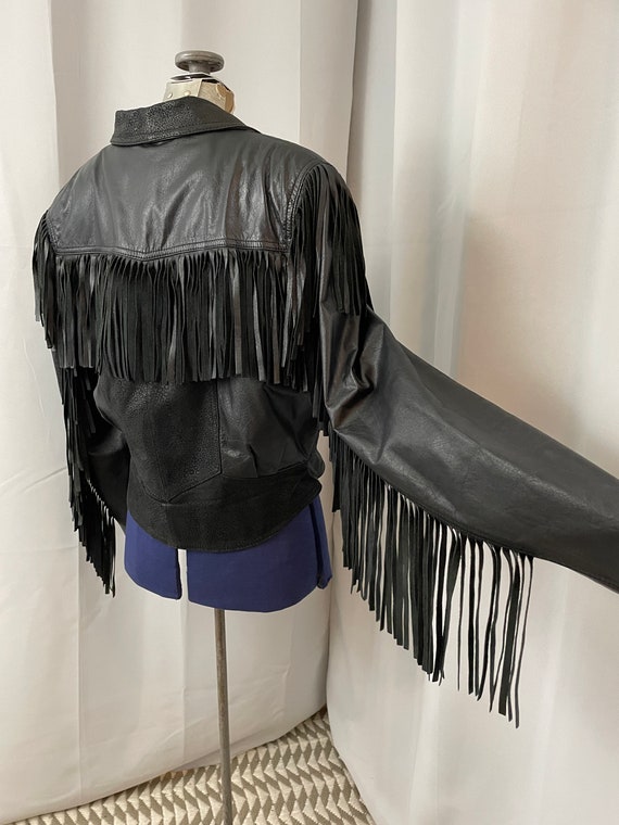 1980s Vintage Leather Fringe Biker Jacket Coat Le… - image 4