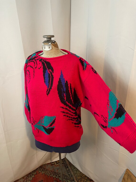 80s Sweater Graphic KidCore Bat Wing hot pink M L - image 2