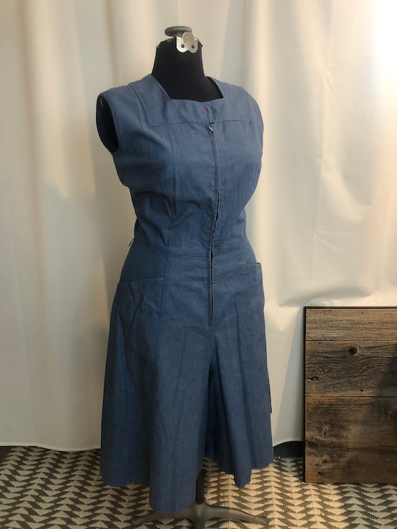 1950s chambray denim dress coverall culottes jumps