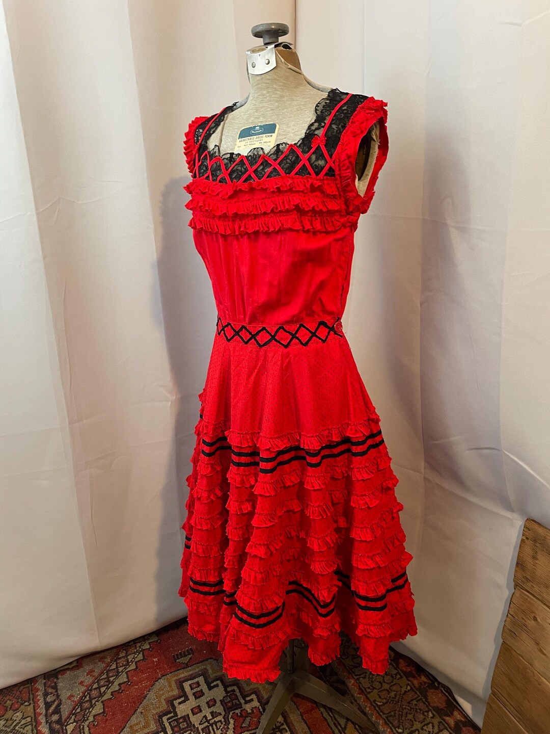Ruffle Dress Red and Black Ruffle Rockabilly Square Dance Pinup Girl ...
