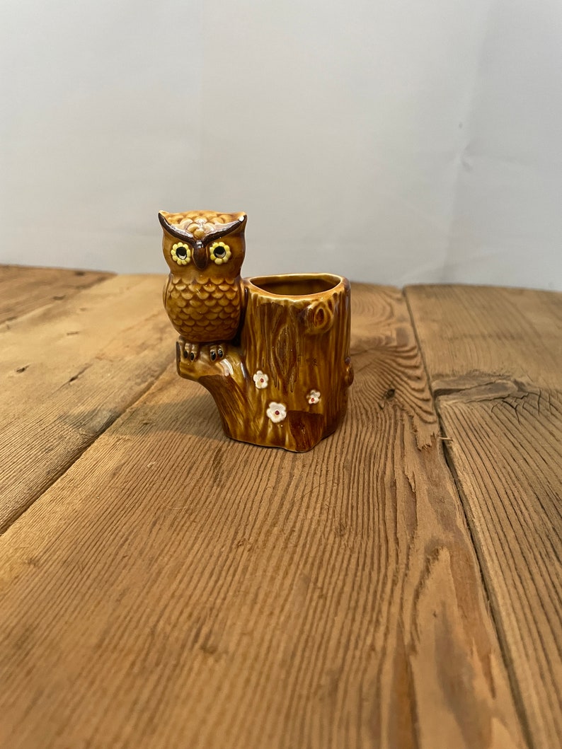1970s Vintage Owl Figurine Candle Toothpick Holder Gag Gift image 3