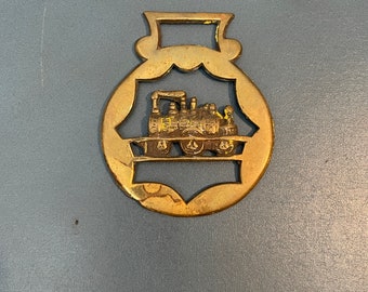 Vintage Train Locomotive Engine Horse Brass Medallion Bottle Beer Opener Bar Gift