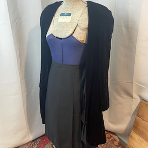 Black Velvet Frock Coat 1980s Vintage Duster Jacket Kimono Goth Witchy Flapper S