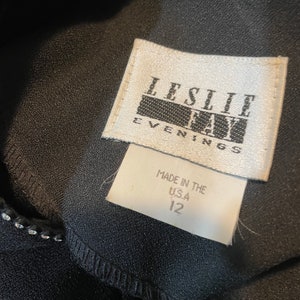 Rhinestone Little Black Dress LBD 80s vintage sheer crepe NYE Party M image 5