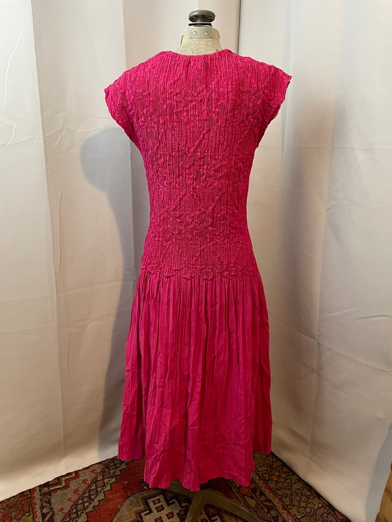 Popcorn Crinkle Dress Hot Pink super stretch 1980… - image 3