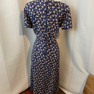 1990s Vintage French Girl Midi Floral Summer Dress Blue Lace Collar M image 5