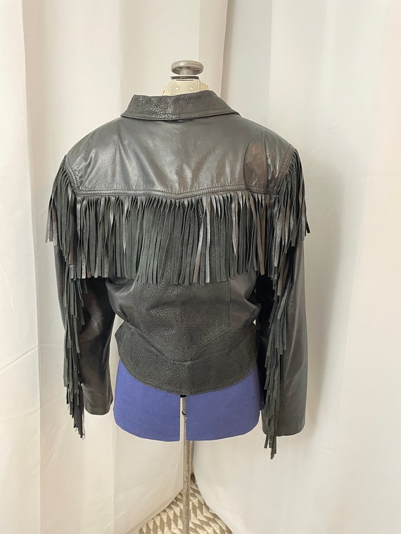 1980s Vintage Leather Fringe Biker Jacket Coat Le… - image 3