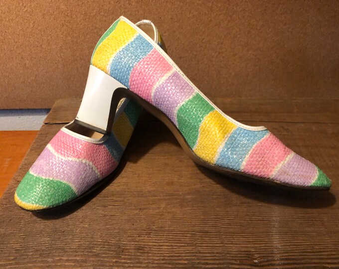Mod 1960s Vintage Block Heel Pumps Pastel Candy Stripe 10 Etsy
