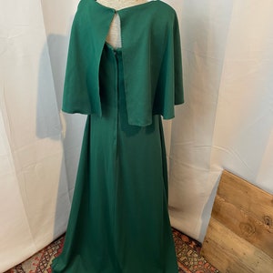 1970s Vintage Boho Maxi Dress Emerald Green with Cape & Keyhole S M image 5