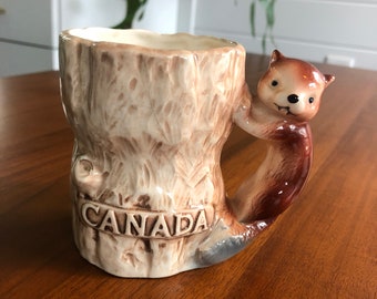 Vintage 50er Jahre Kanada Biber Tasse Tier Reise Souvenir