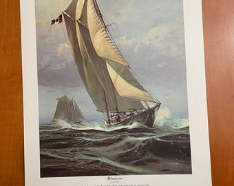 Bluenose Seascape Nautical Maritime Thomas Hoyne Lithograph Seascape Print 1970s Vintage 11x14