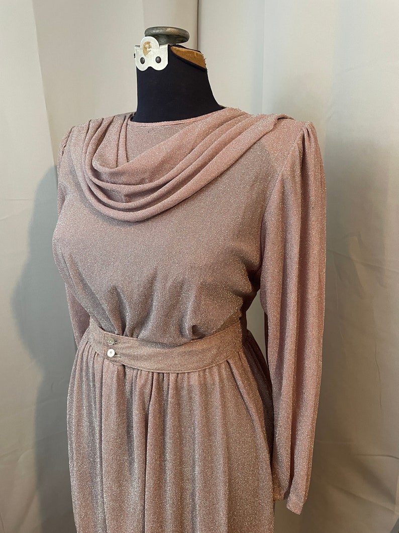 Space Age Dress Metallic Silver Lurex Pink 1970s Vintage Cape L image 2