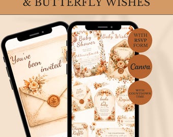 Fall Baby Shower Website Invitation, Pumpkin Baby Shower Invite, Autumn Floral Animated Invitation, Mobile Invitation