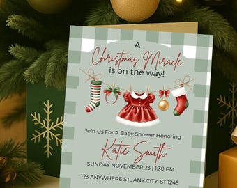 Christmas Miracle Baby Shower Invitation Girl | Holiday Winter Invite (Printable)