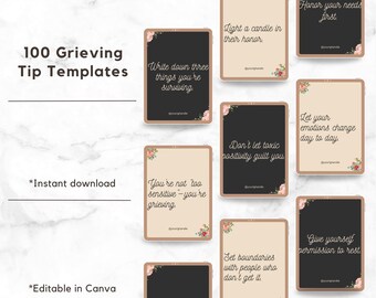 Grief Digital Social Media Templates: Customizable Therapy Support (PDF Access)